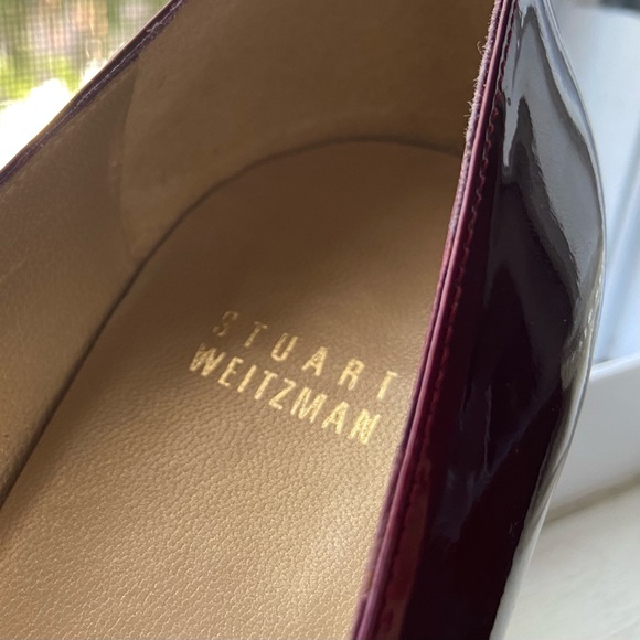 👠 Stuart Weitzman, Burgundy Bow Open-Toe Heels - Picture 9 of 10